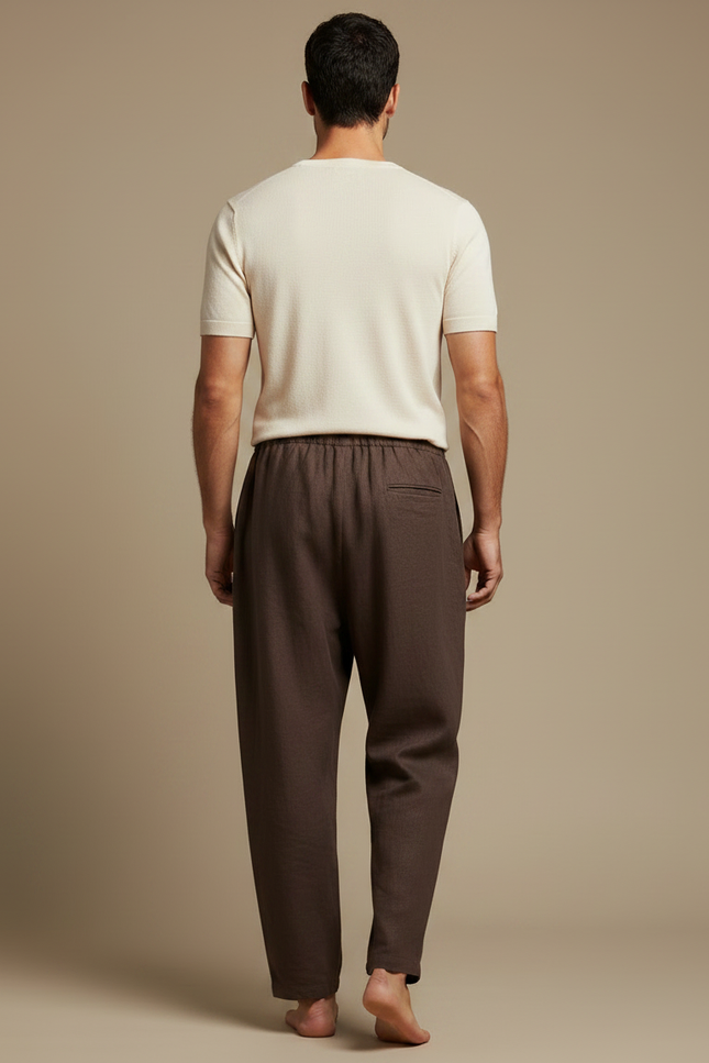 Pantalon Fluide Marron Ample Lin Décontracté Homme - vue 2