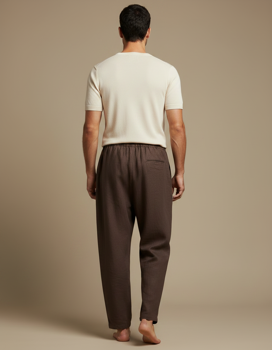 Pantalon Fluide Marron Ample Lin Décontracté Homme - vue 2