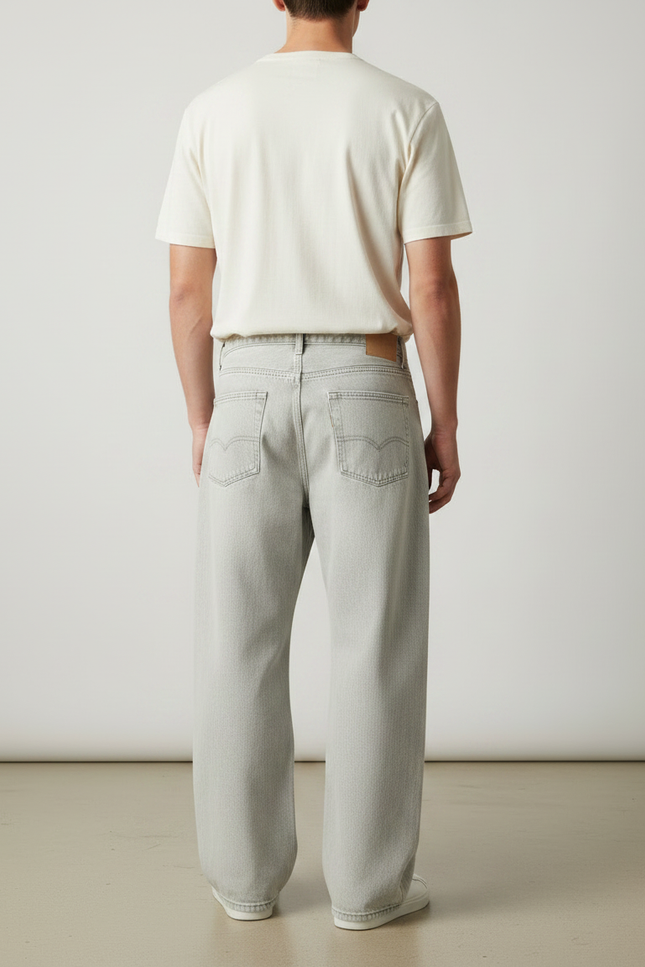 Pantalon Fluide Gris Clair Ample Décontracté Denim - Jean - vue 2