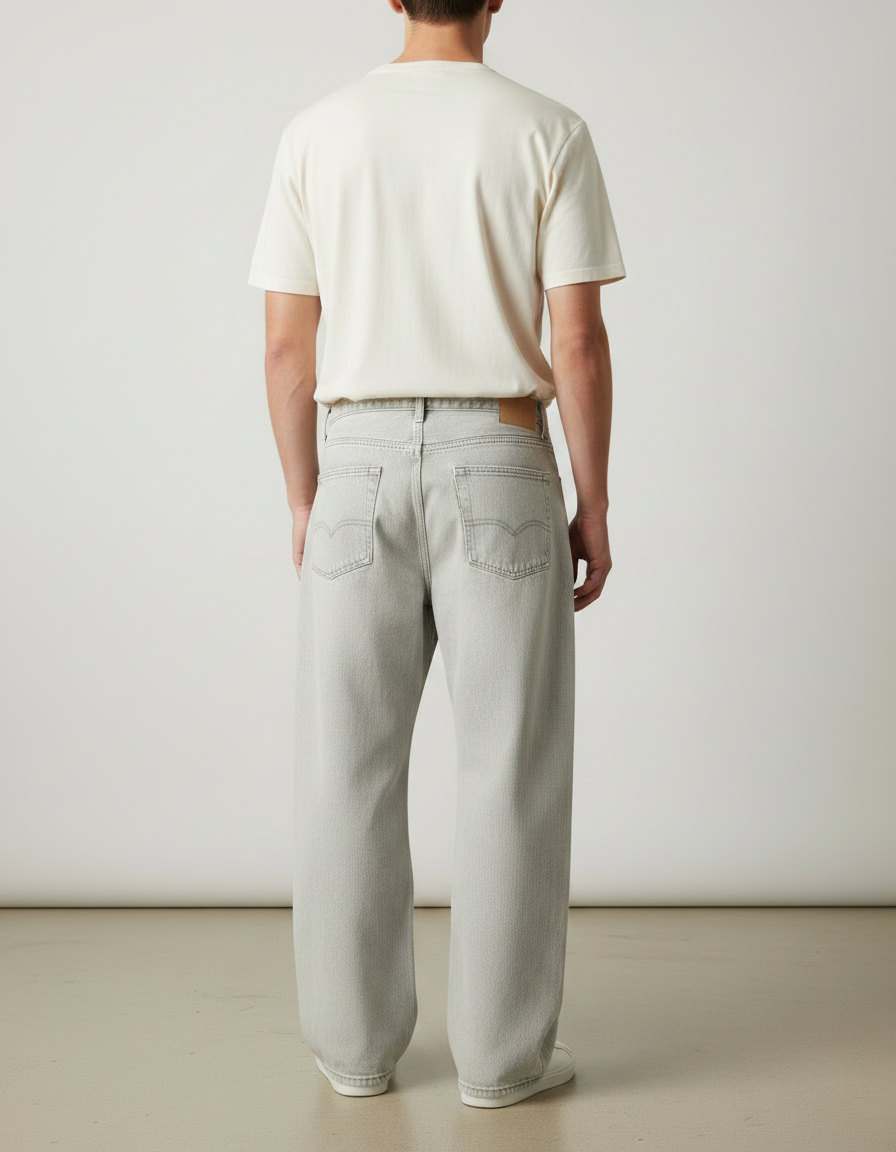 Pantalon Fluide Gris Clair Ample Décontracté Denim - Jean - vue 2