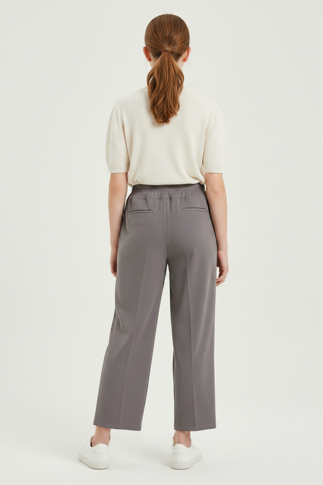 Pantalon Fluide Gris Droit Élastique Confortable Fille - Polyester - vue 2