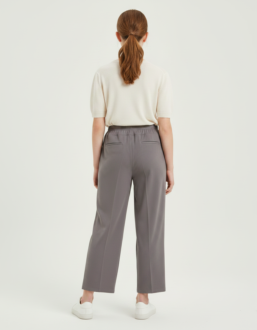 Pantalon Fluide Gris Droit Élastique Confortable Fille - Polyester - vue 2