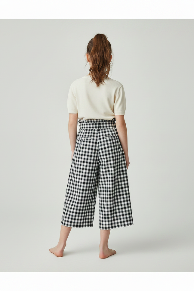 Pantalon Fluide Carreaux Vichy Ample Taille Haute Enfant - Imprimé Coton - vue 2
