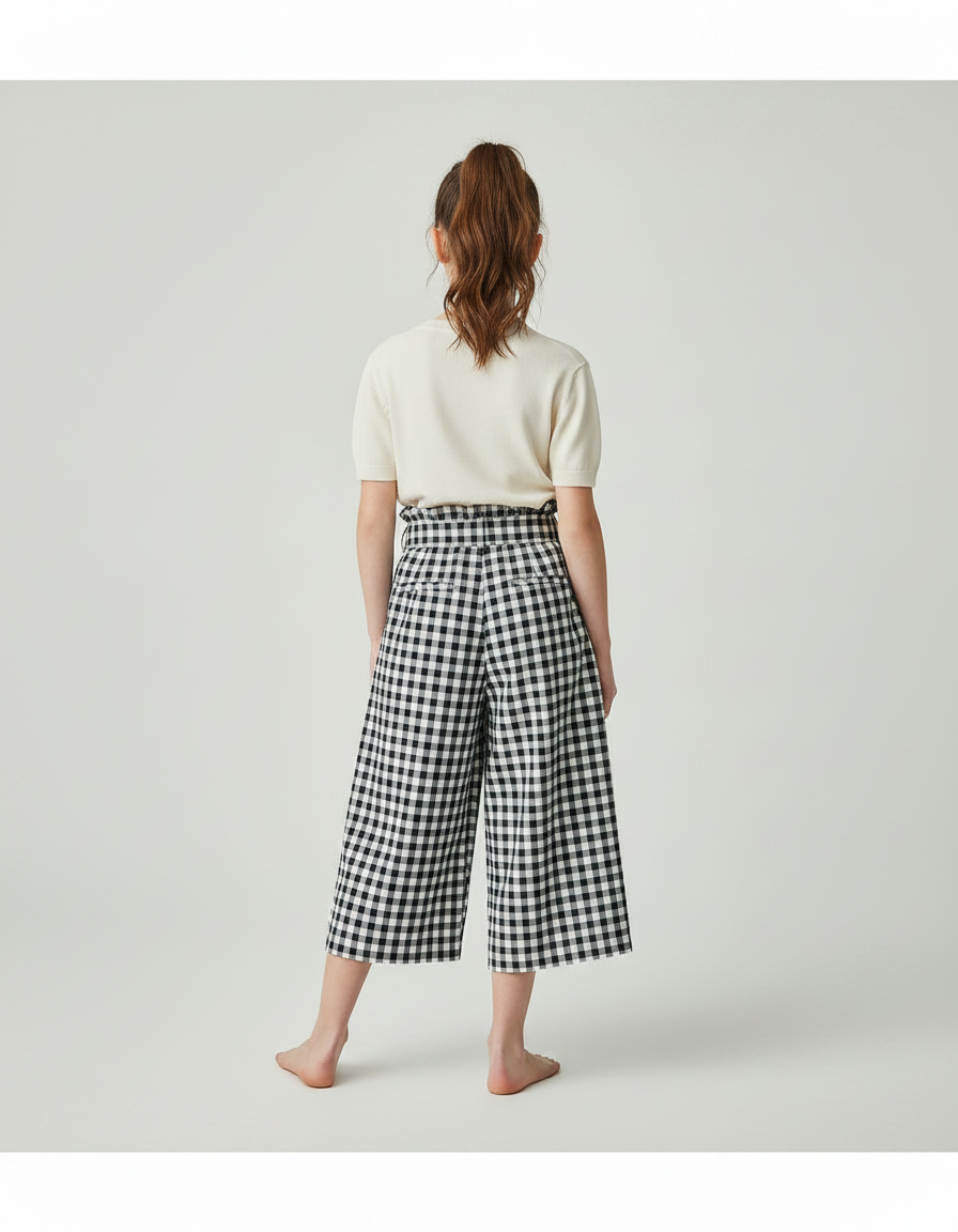 Pantalon Fluide Carreaux Vichy Ample Taille Haute Enfant - Imprimé Coton - vue 2