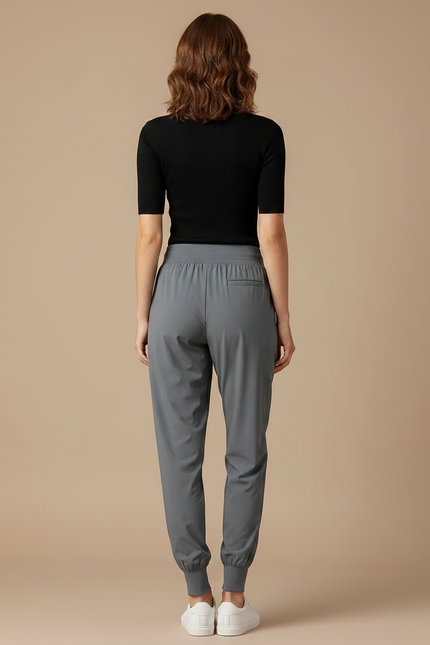 Pantalon Fluide Gris Cordon Ample Sport Femme - Polyester - vue 2
