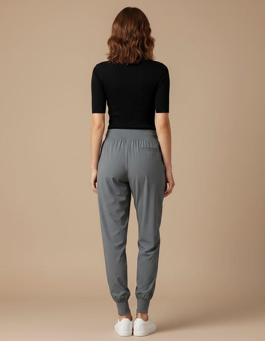 Pantalon Fluide Gris Cordon Ample Sport Femme - Polyester - vue 2