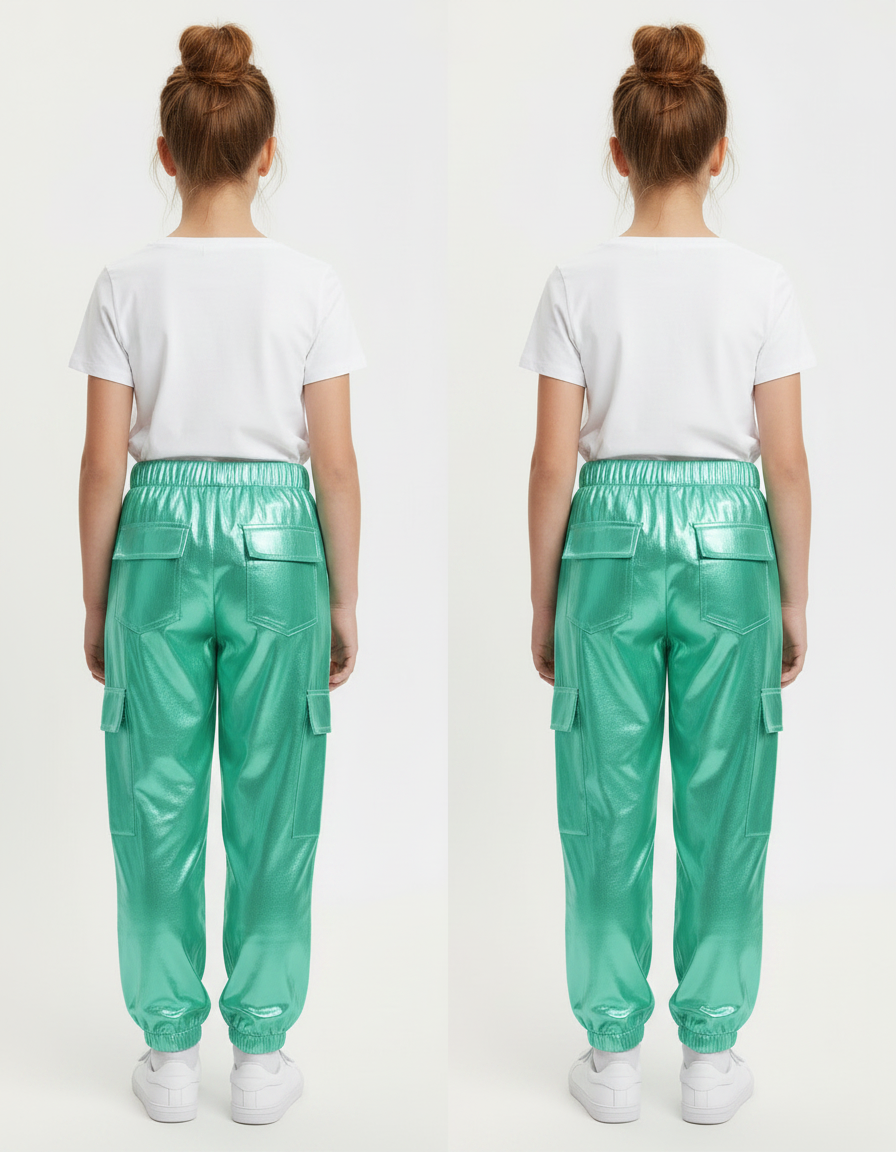 Pantalon Fluide Métallisé Cargo Vert Brillant Fille - Polyester - vue 2