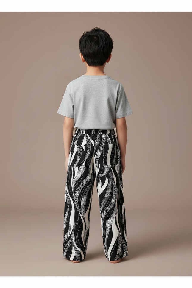 Pantalon Fluide Noir Blanc Imprimé Ample Garçon - Viscose - vue 2