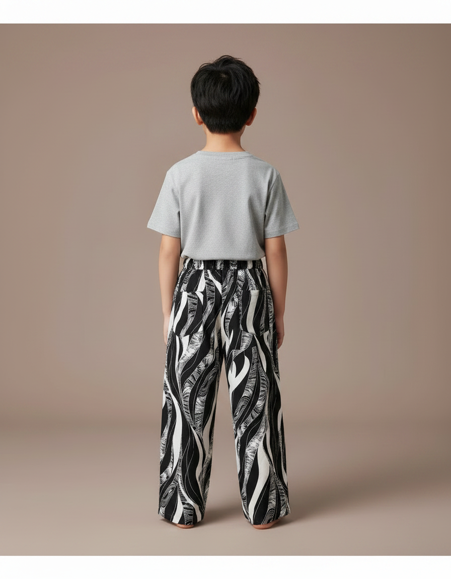 Pantalon Fluide Noir Blanc Imprimé Ample Garçon - Viscose - vue 2
