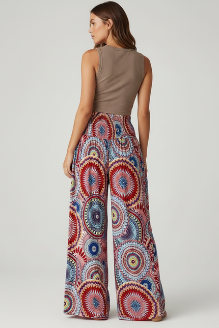 Pantalon Fluide Imprimé Tribal Bohème Ample Évasé Coloré - Multicolore Viscose - vue 2