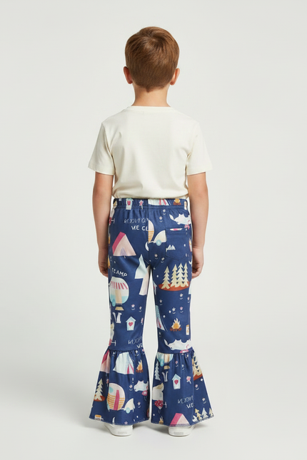 Pantalon Fluide Bleu Marine Imprimé Évasé Enfant - Polyester - vue 2