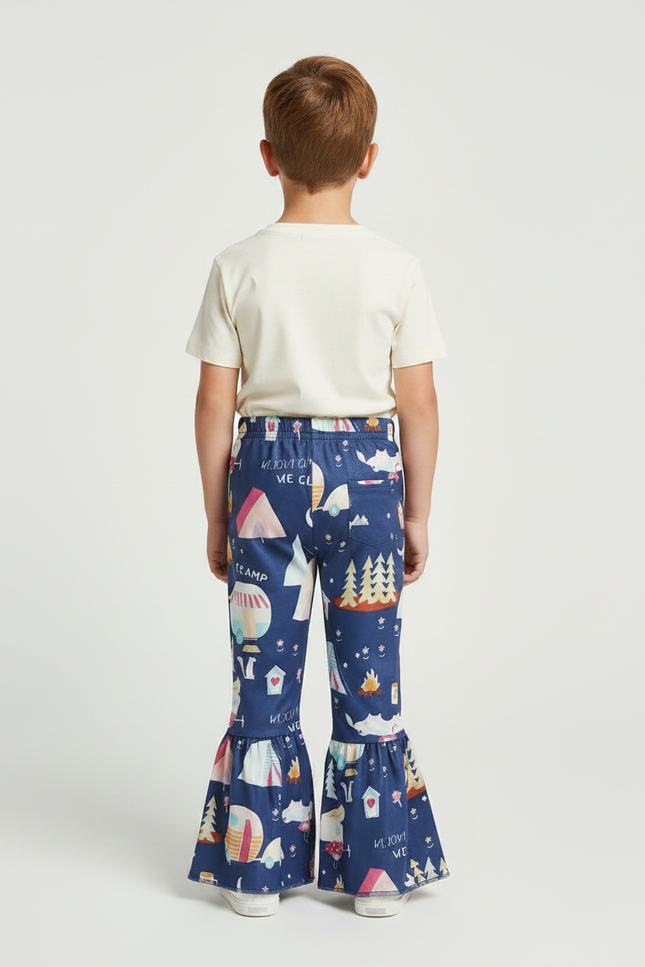 Pantalon Fluide Bleu Marine Imprimé Évasé Enfant - Polyester - vue 2