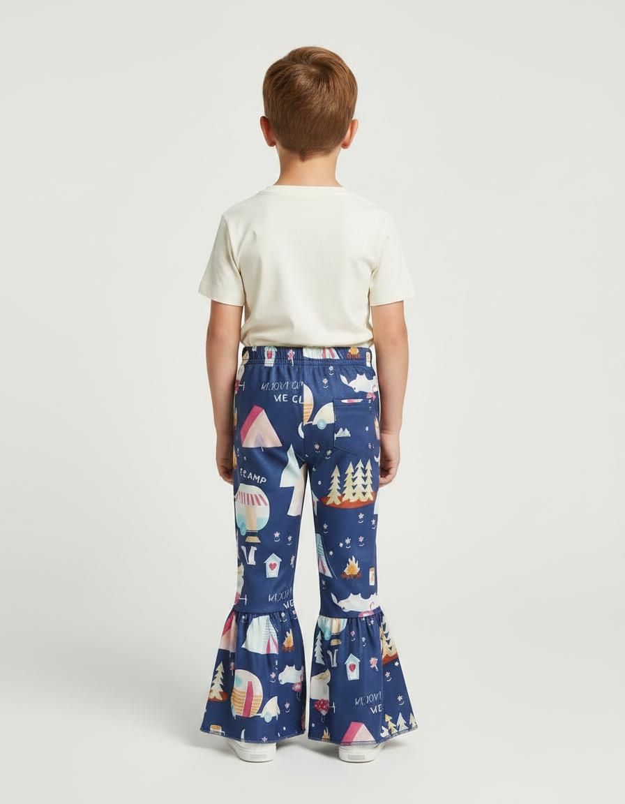 Pantalon Fluide Bleu Marine Imprimé Évasé Enfant - Polyester - vue 2