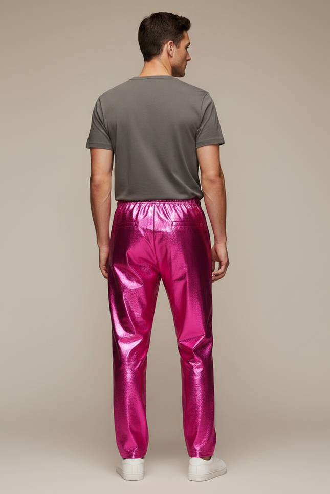 Pantalon Fluide Rose Métallisé Brillant Décontracté Homme - Polyester - vue 2