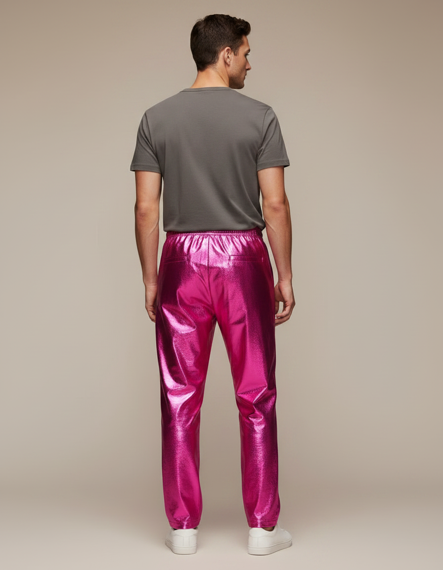 Pantalon Fluide Rose Métallisé Brillant Décontracté Homme - Polyester - vue 2