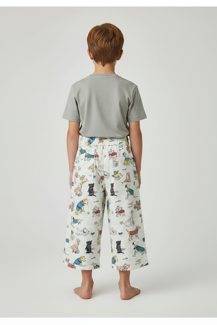 Pantalon Fluide Blanc Ample Imprimé Chiens Décontracté Enfant - Coton - vue 2