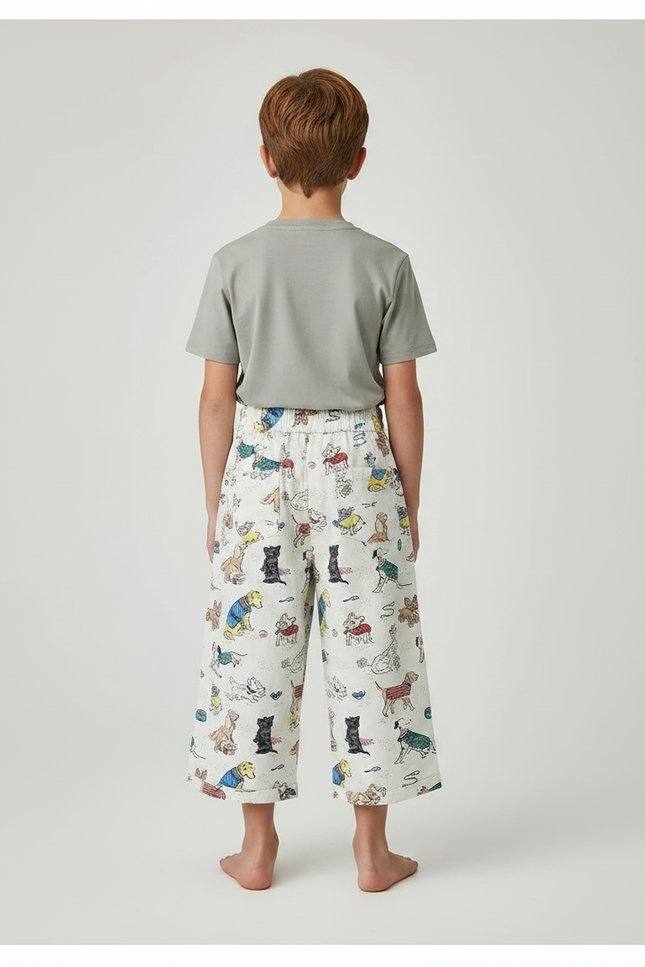 Pantalon Fluide Blanc Ample Imprimé Chiens Décontracté Enfant - Coton - vue 2