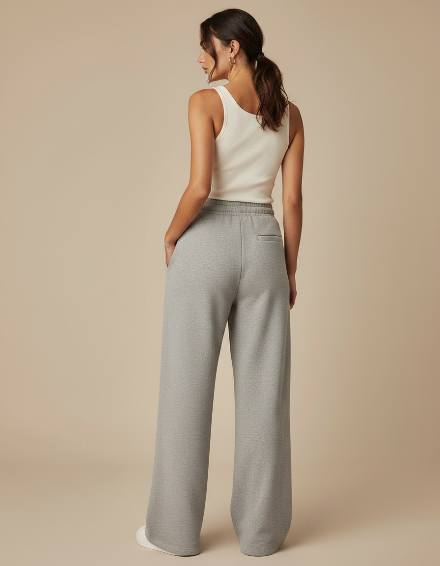 Pantalon Fluide Femme Gris Palazzo Coton - Molleton - vue 2