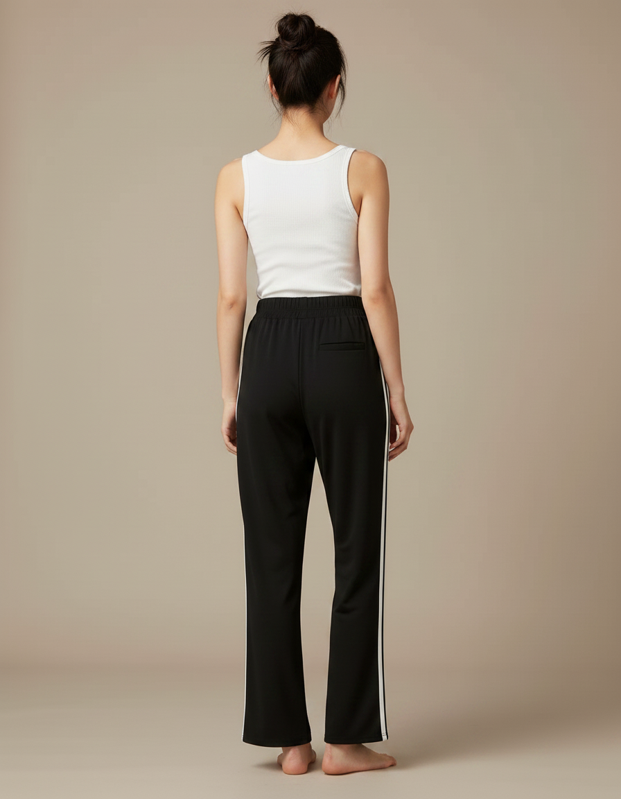 Pantalon Fluide Noir Rayures Blanches Ample Décontracté - Polyester - vue 2