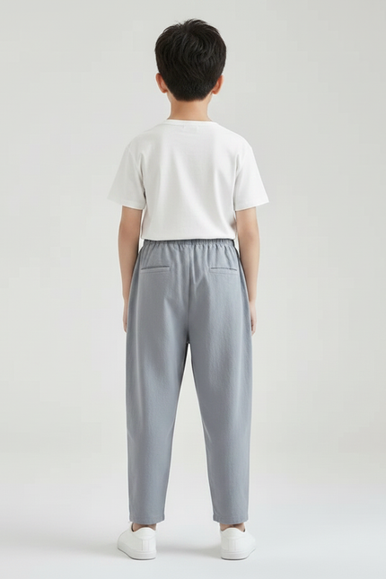 Pantalon Fluide Gris Coton Lin Ample Garçon - vue 2