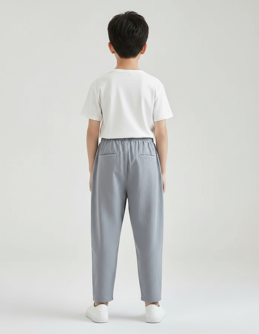 Pantalon Fluide Gris Coton Lin Ample Garçon - vue 2