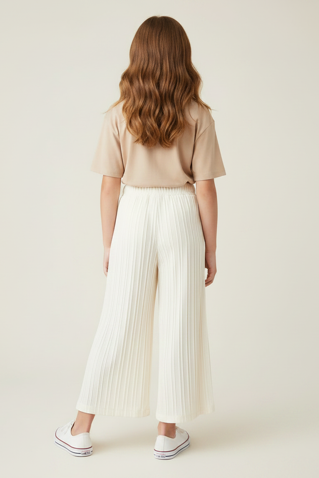 Pantalon Fluide Plissé Écru Ample Fille Décontracté - Blanc Polyester - vue 2