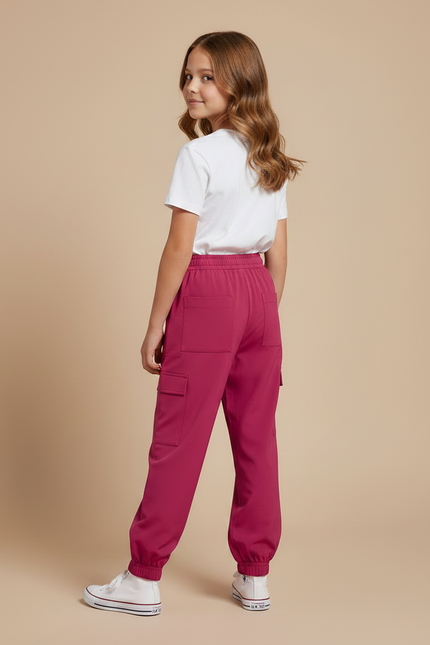Pantalon Fluide Fuschia Cargo Ample Enfant - Rose Polyester - vue 2
