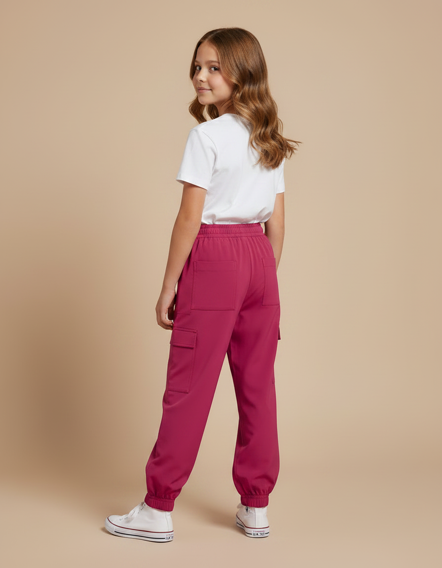 Pantalon Fluide Fuschia Cargo Ample Enfant - Rose Polyester - vue 2