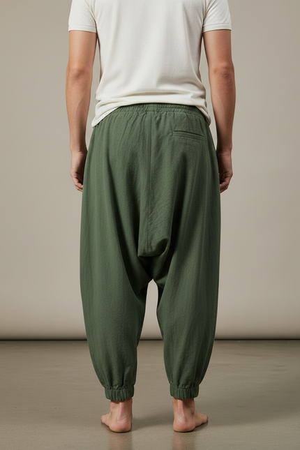 Pantalon Fluide Hippie - Kaki Coton - vue 2