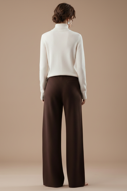 Pantalon Fluide Marron Ample Cordon Laine Mérinos - vue 2