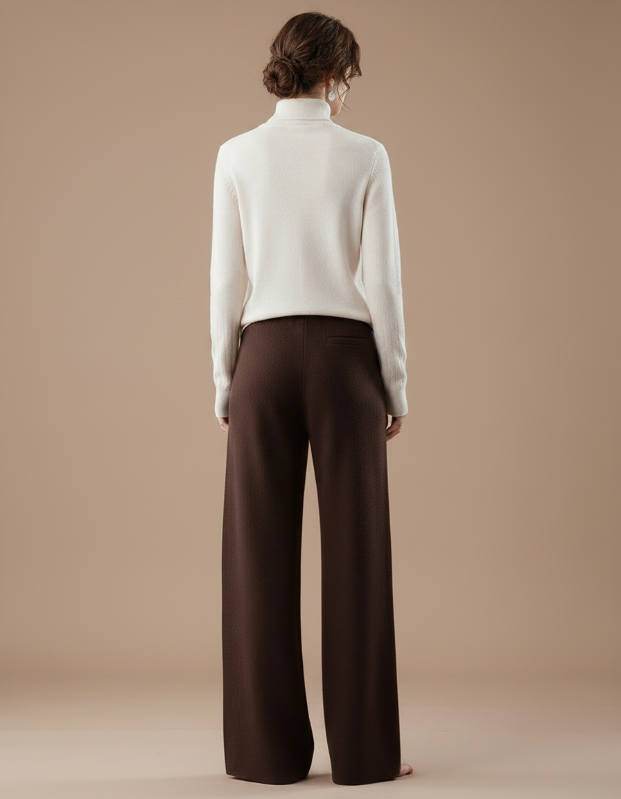 Pantalon Fluide Marron Ample Cordon Laine Mérinos - vue 2