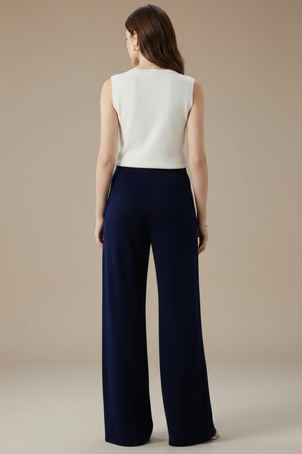 Pantalon Fluide Bleu Marine Ample Laine Mérinos Cordon - vue 2