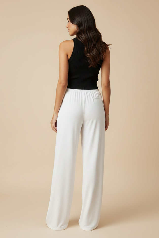 Pantalon Fluide Blanc Ample Décontracté Poches - Viscose - vue 2