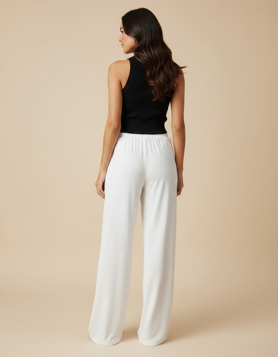 Pantalon Fluide Blanc Ample Décontracté Poches - Viscose - vue 2