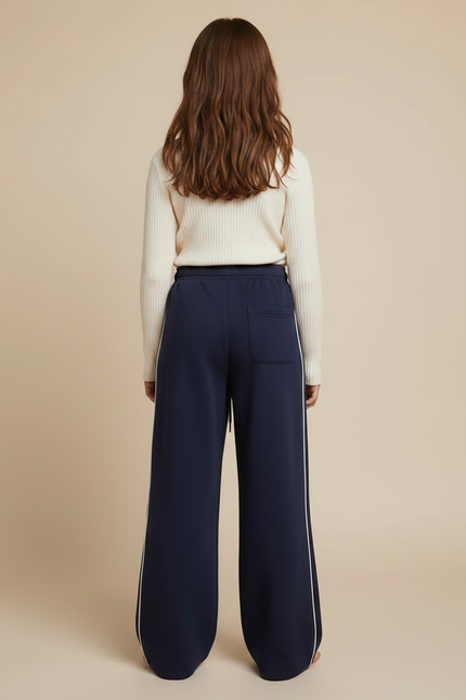 Pantalon Fluide Bleu Marine Large Rayures Blanches - Molleton - vue 2