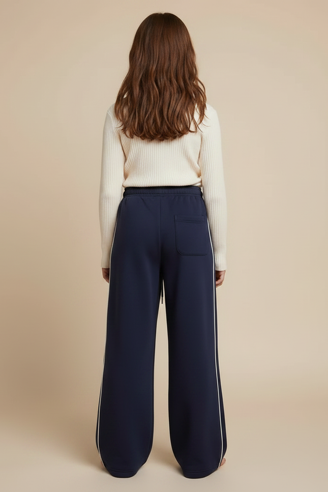 Pantalon Fluide Bleu Marine Large Rayures Blanches - Molleton - vue 2