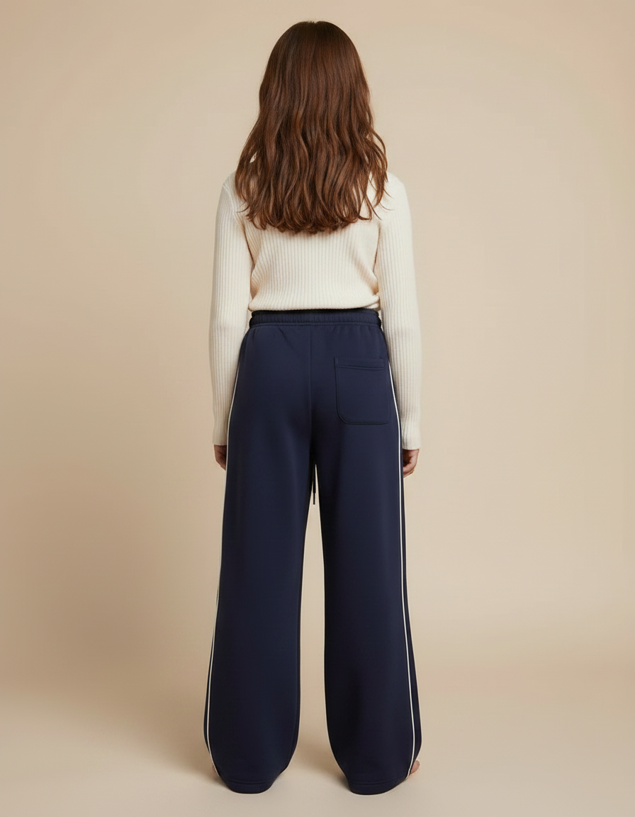 Pantalon Fluide Bleu Marine Large Rayures Blanches - Molleton - vue 2