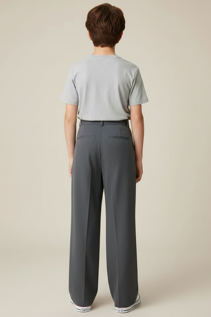 Pantalon Fluide Gris Ample Plissé Décontracté Élégant - Polyester - vue 2