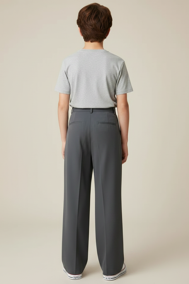 Pantalon Fluide Gris Ample Plissé Décontracté Élégant - Polyester - vue 2
