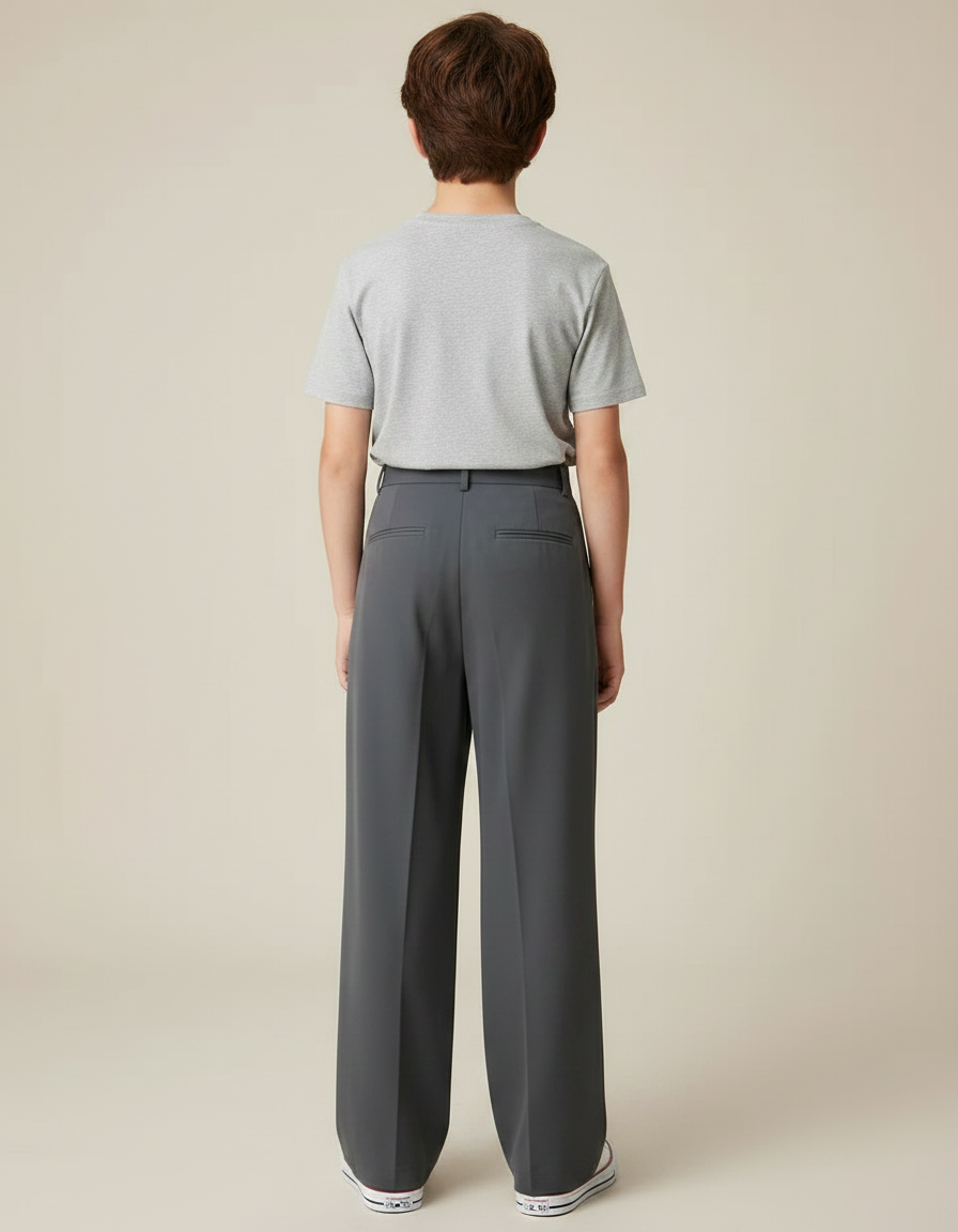 Pantalon Fluide Gris Ample Plissé Décontracté Élégant - Polyester - vue 2