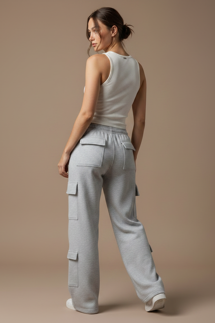 Pantalon Fluide Gris Ample Cargo Décontracté Femme - Molleton - vue 2