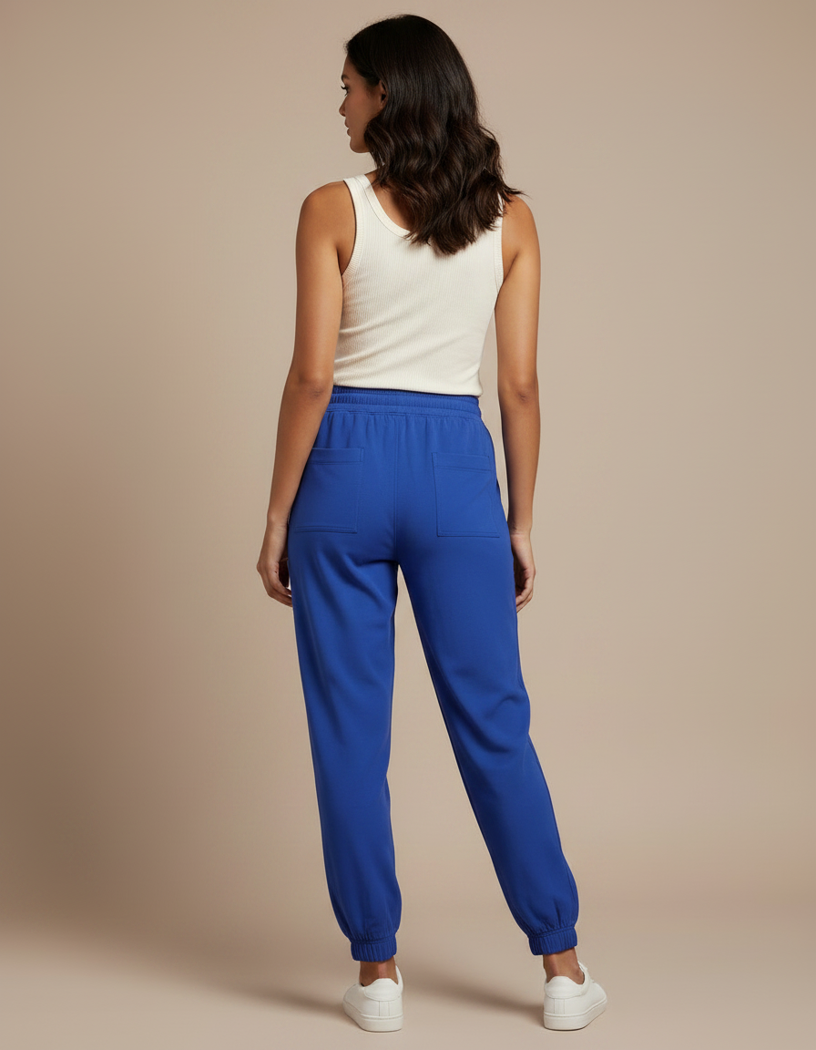 Pantalon Fluide Bleu Royal Jogger Cordon Femme - Molleton - vue 2