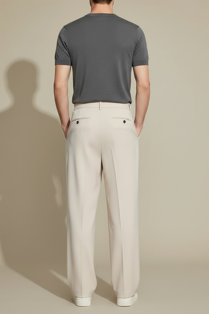 Pantalon Fluide Beige Large Plissé Homme Décontracté - Polyester - vue 2