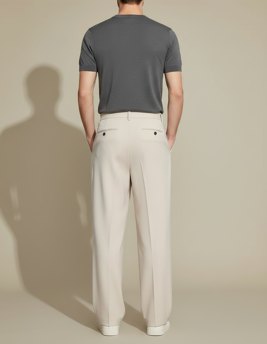 Pantalon Fluide Beige Large Plissé Homme Décontracté - Polyester - vue 2