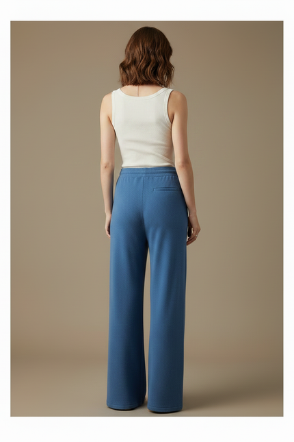 Pantalon Fluide Bleu Maille Ample Cordon Femme - vue 2