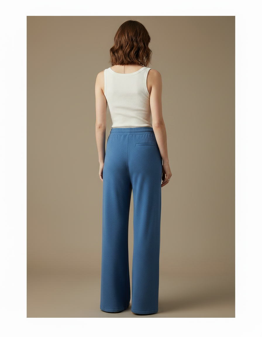 Pantalon Fluide Bleu Maille Ample Cordon Femme - vue 2