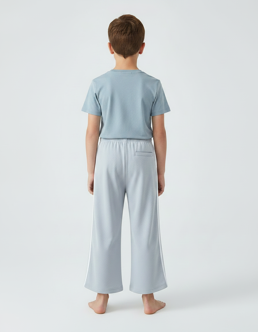 Pantalon Fluide Gris Ample Sport Bandes Blanches Enfant - Molleton - vue 2