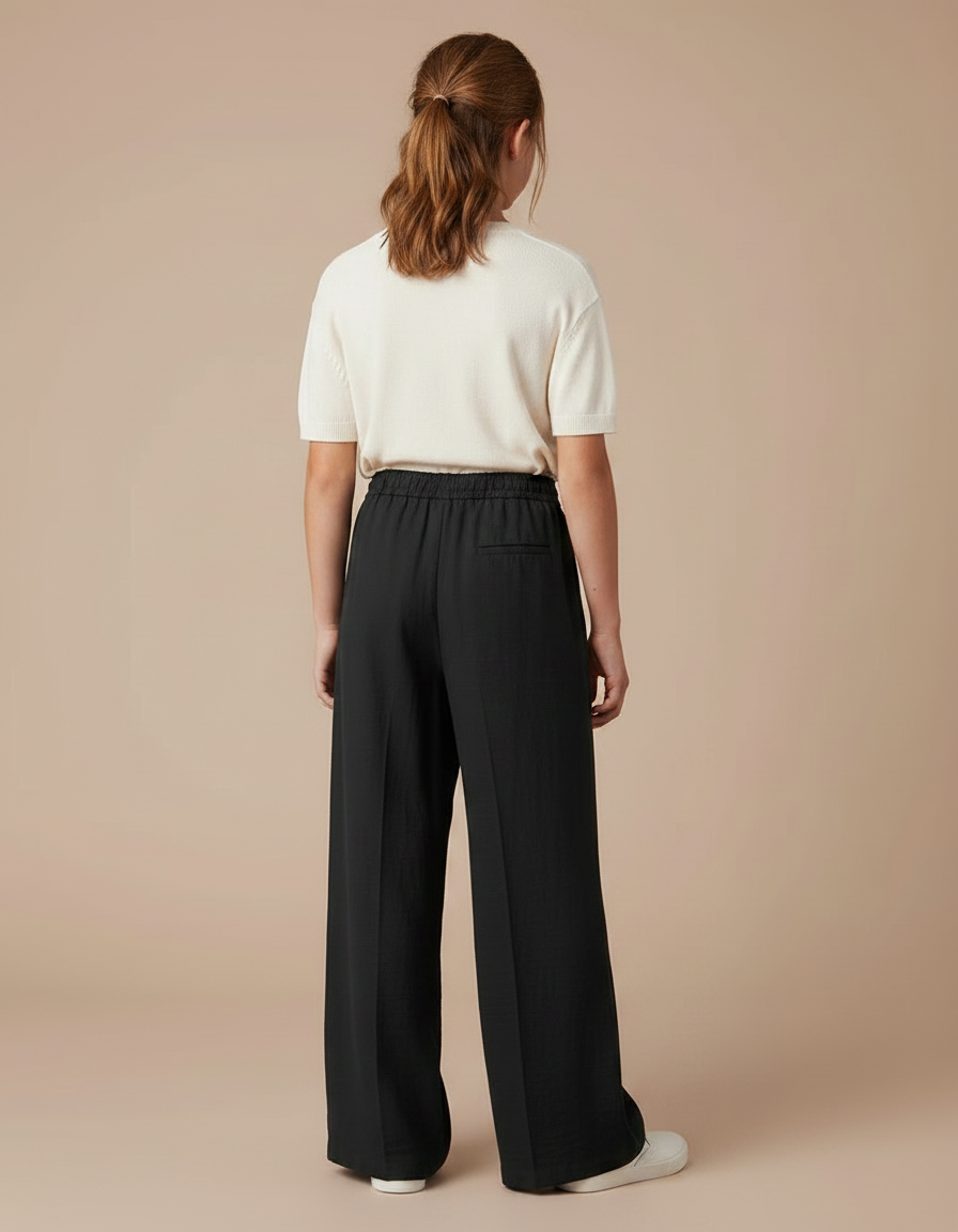 Pantalon Fluide Fille Noir Coupe Ample - Viscose - vue 2
