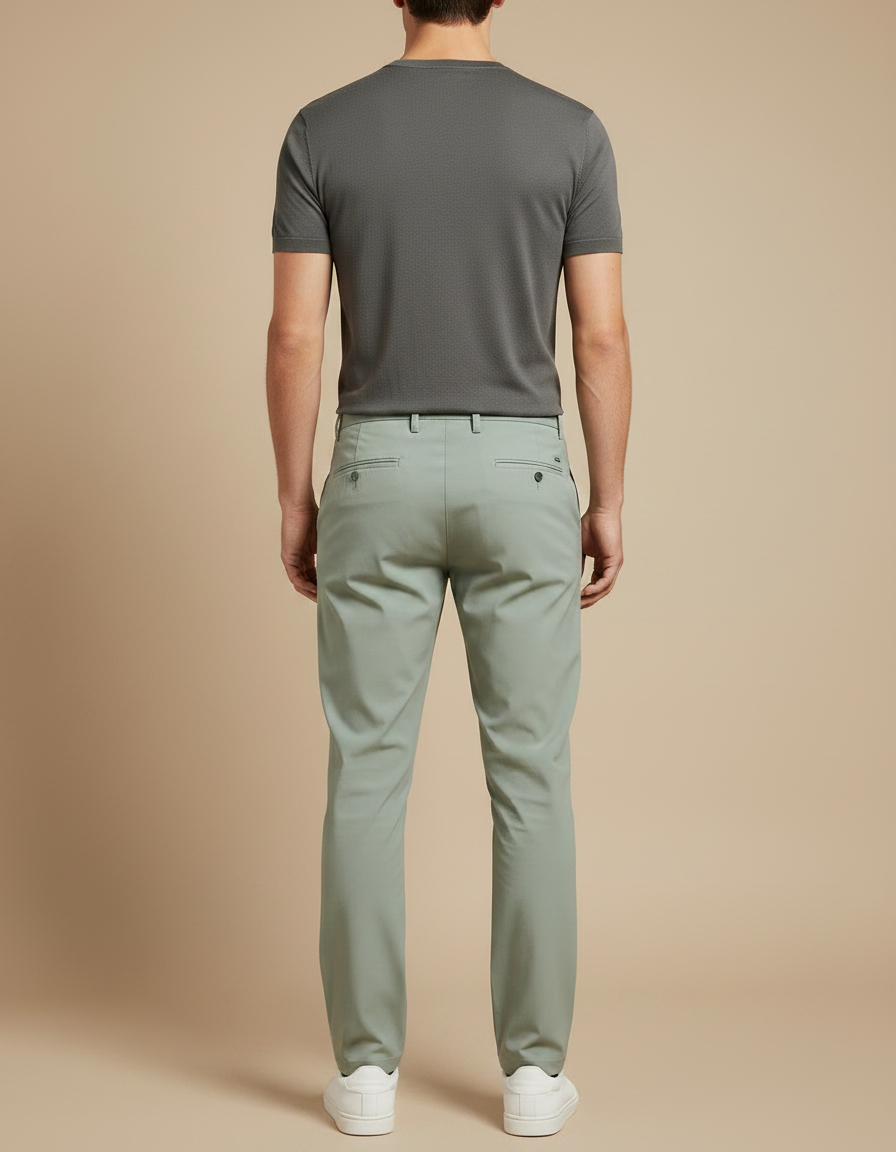Pantalon Fluide Homme Vert Clair Ajusté Casual - Polyester - vue 2