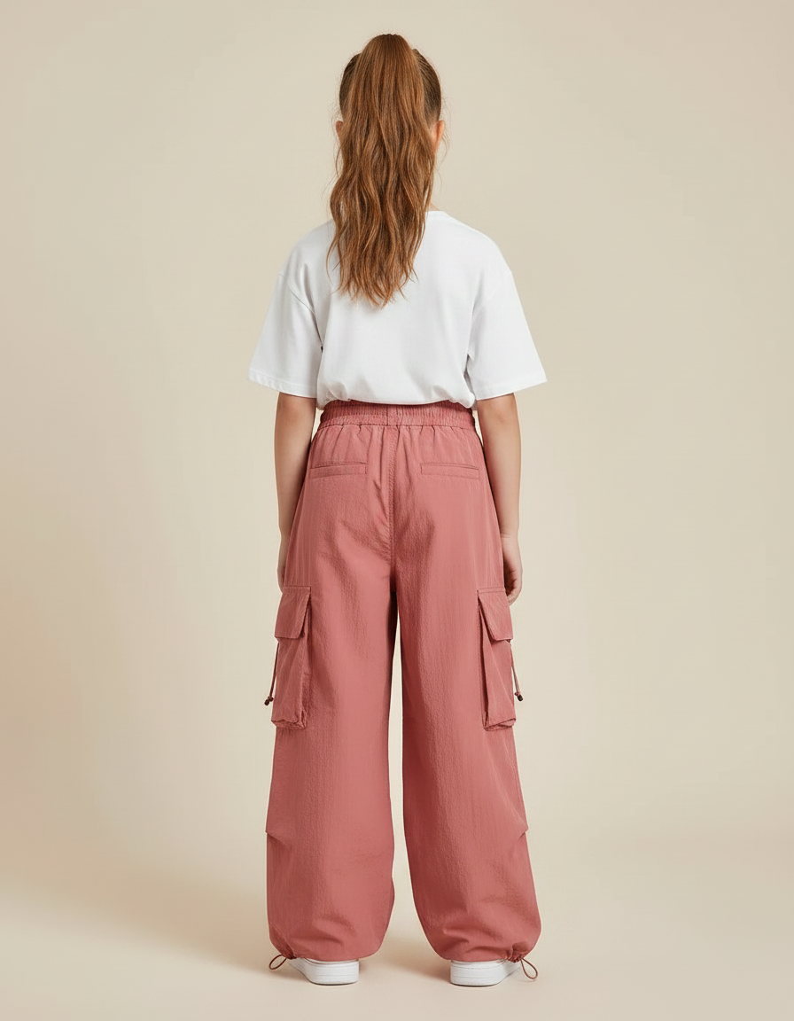 Pantalon Fluide Rose Cargo Ample Fille Décontracté - Polyester - vue 2